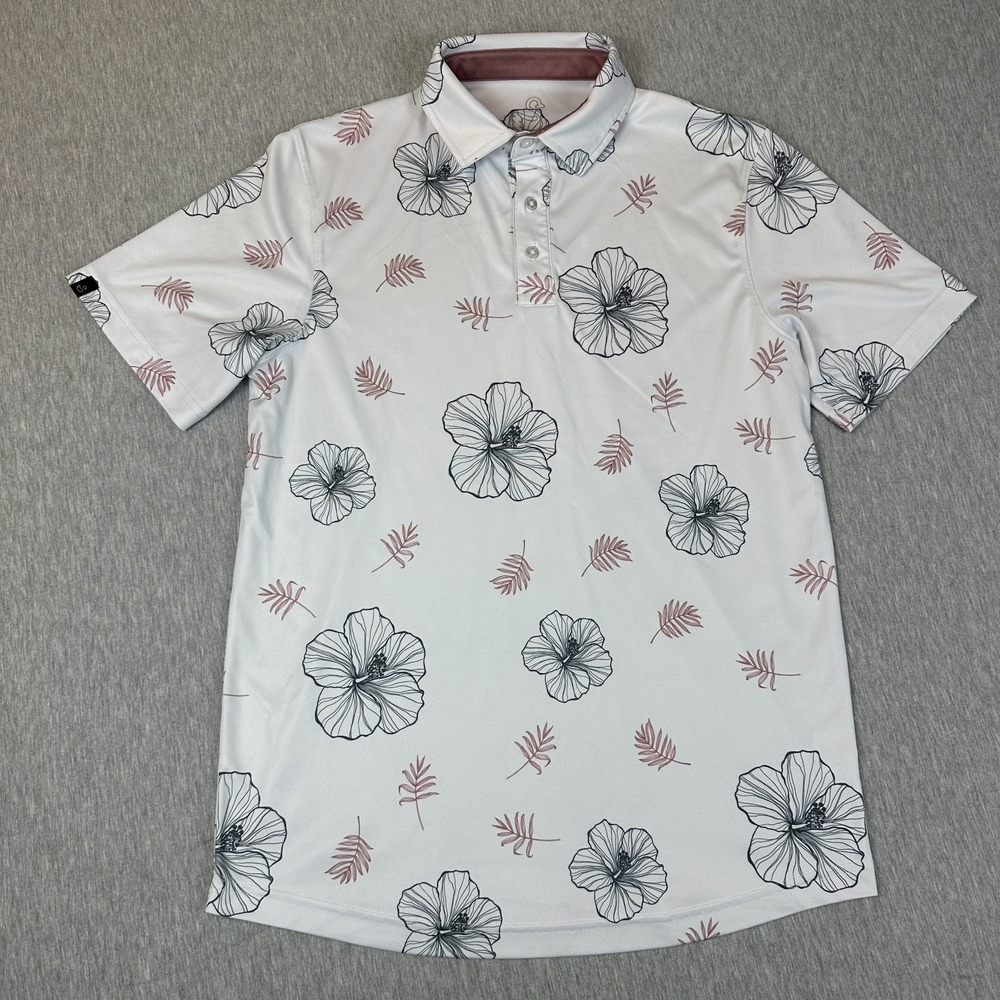 Swannies Heit Mens M Polo Shirt Hibiscus Hawaiian Golf Performance White Red